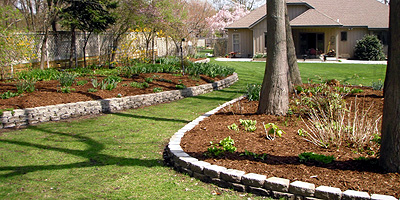 yard landscaped with mulch